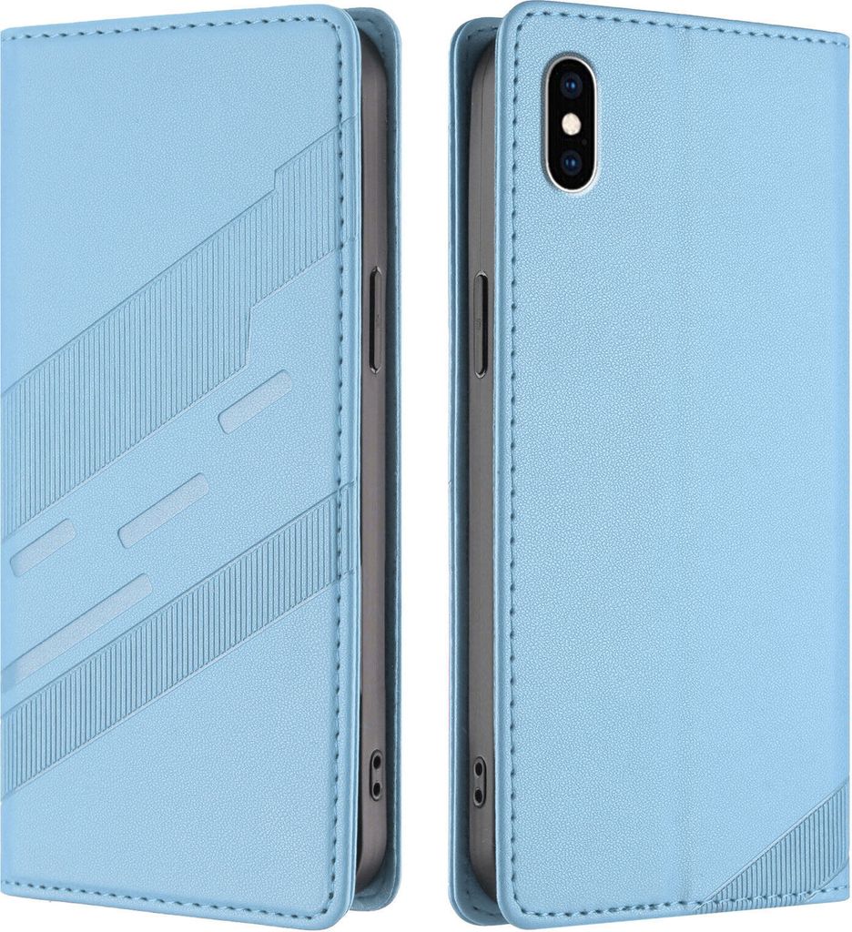 Hülle für iPhone XS Max, Kunstleder Brieftaschen Handyhülle mit Kartenfach und Standfunktion Hellblau