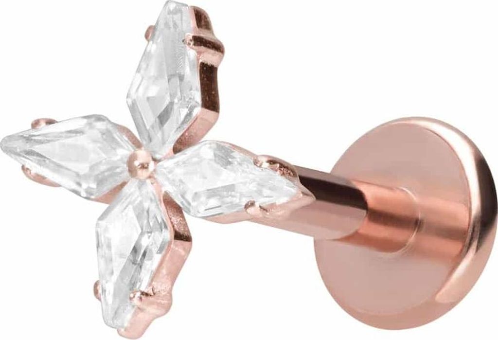 Ohrpiercing, Nasenpiercing Titan Labret mit Innengewinde KRISTALLSTERN RoséGold Stablänge: 7mm | Stabstärke: 1,6mm