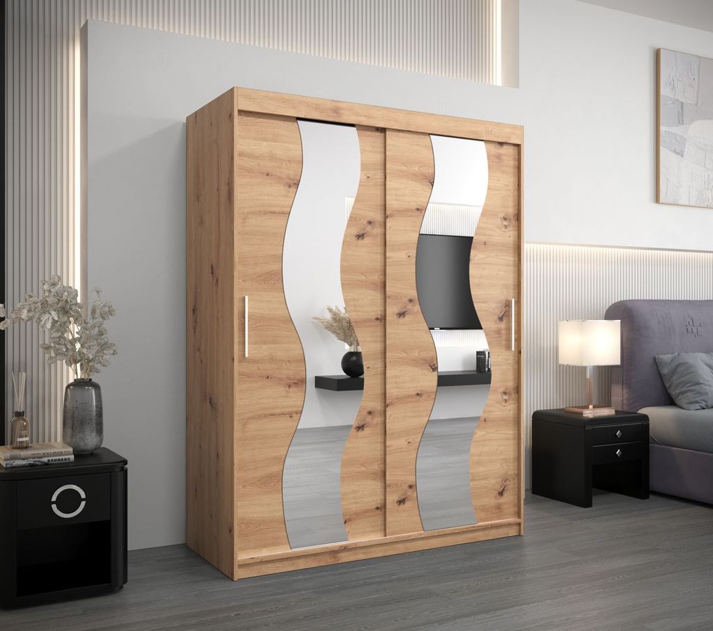 Kleiderschrank mit Spiegeln IRMA – Breite 150 cm, Eiche handgefertigt
