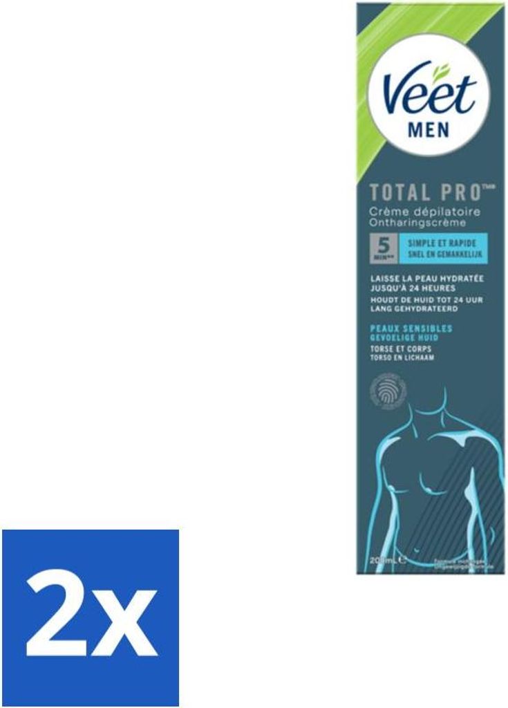 Veet Men – Haarentfernungscreme – Empfindliche Haut – Milde Formel – 200 ml - Vorteilspack - 2 Stücke