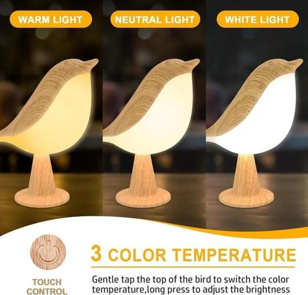 Lampe LED tactile à intensité variable : Veilleuse oiseau sans fil - 2