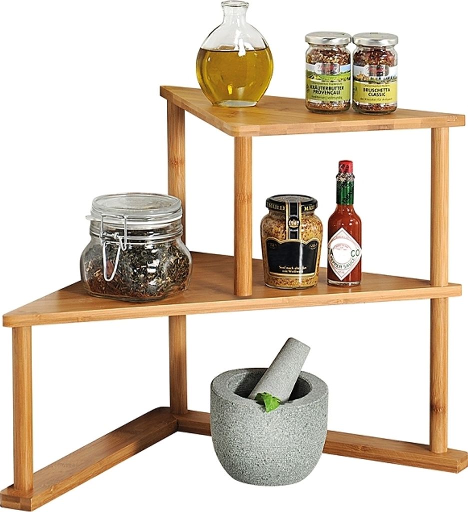 KESPER Küchenregal Küchen-Eckregal aus -Bambus – 2-stöckig – 52x29,5x39cm – platzsparendes Regal für Küche & Vorrat – natürlich & dek...