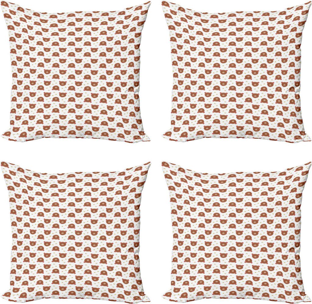 ABAKUHAUS Tier Kissenbezug Set (4 Stück), Bär und Biene Cartoon, Moderner Doppelseitiger Digitaldruck, 60 cm x 60 cm, Mehrfarbig