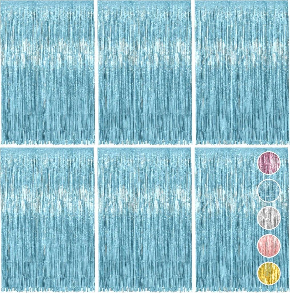 Minicee Lametta Vorhang Blau 6 Stück 1×2 m Party Dekoration Produktbild 