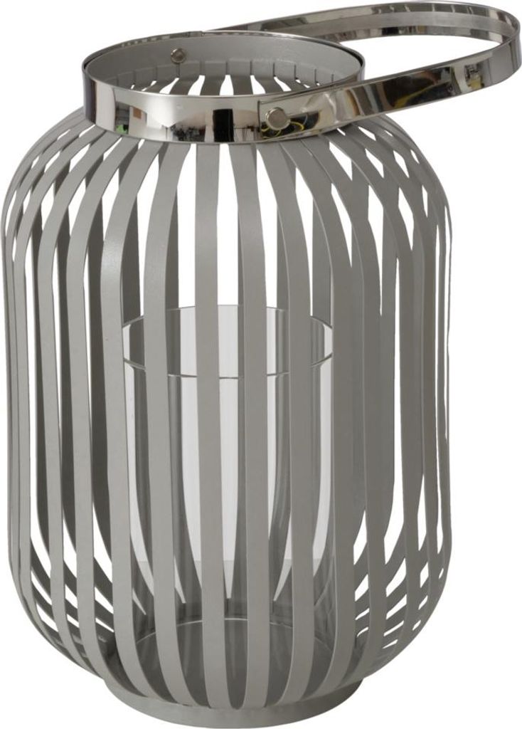 Boltze FARLA Windlicht zum Hängen aus Eisen und Glas, hellgrau, 24,3 cm Höhe