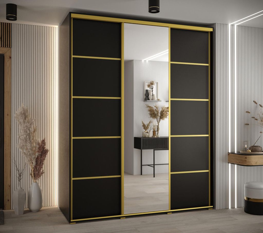 Kleiderschrank ASIRI 5 - 200/60 cm, schwarz/gold