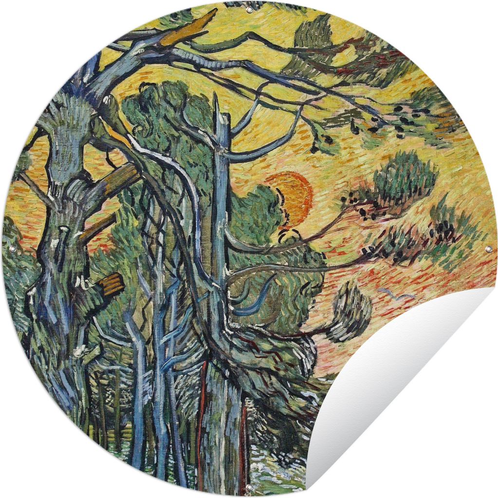 MuchoWow Gartenposter Outdoor-Poster Rund Tannenbäume bei Sonnenuntergang - Vincent van Gogh Ø 120 cm Gartendeko Rundes Poster draußen