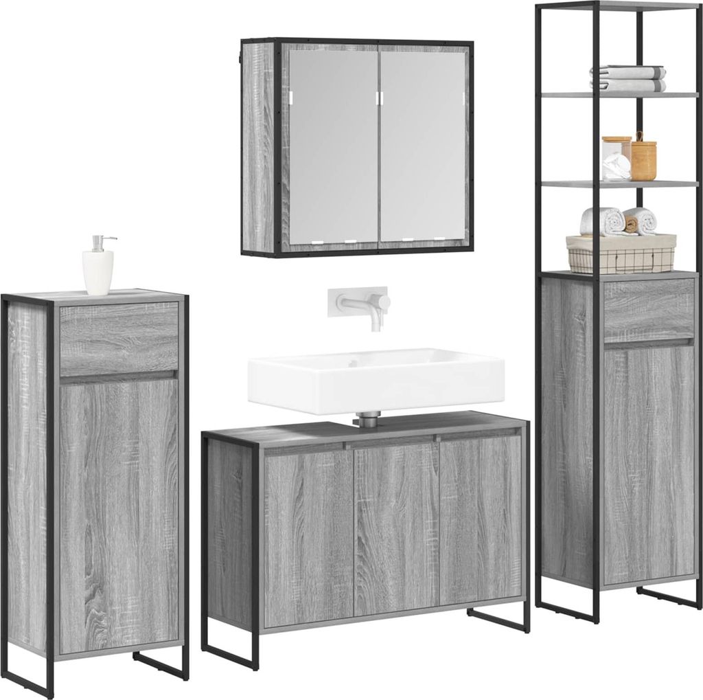 Badezimmermöbel-Set mit Schubladen Graues Sonoma Holzwerkstoff