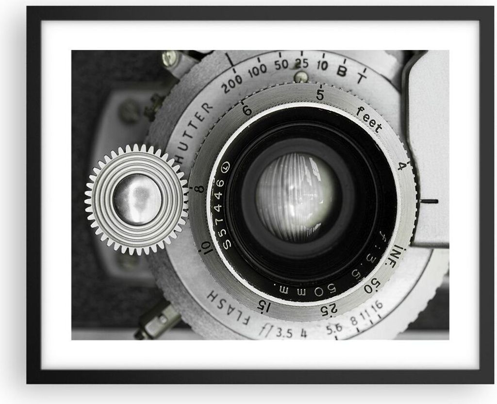 Gerahmtes Poster - Schwarzer Rahmen - Objektiv Schwarzweiß Vintage - 50x40 cm - Wand Bild - Wanddeko - Wandbilder - Kunstposter - Wandposter - Bil...