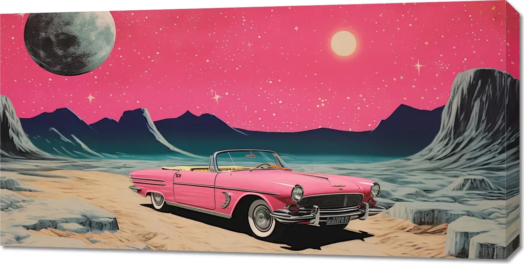 Quadro 100x50cm Cabriolet nello Spazio: Stampa su Tela Moderna per Arredo