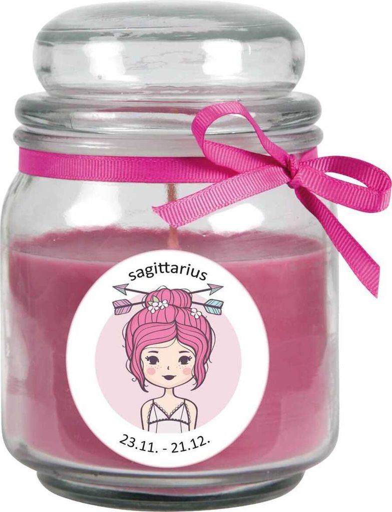 Sternzeichen Duftkerze Lavendel im Bonbonglas ( Schütze ) - viele Motive zur Auswahl, 300g - Brenndauer bis zu 70 Std - Sagittarius