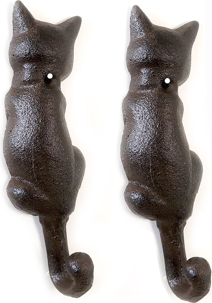 2 x Haken Katze aus Gusseisen H 17 cm - Garderobenhaken Produktbild 