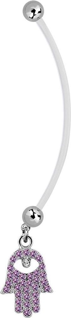 Schwangerschaftspiercing Bio Flex flexibler Kunststoff Hamsa Hand der Fatima Bauchnabelpiercing kürzbar Autiga weiß-helllila