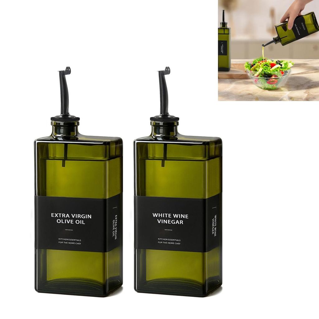 Ölflasche, 2 UV-beständige Essig- und Ölspender, Glas Material,500 ml, mit luftdichtem Deckel, für Küchengrills geeignet, transparent