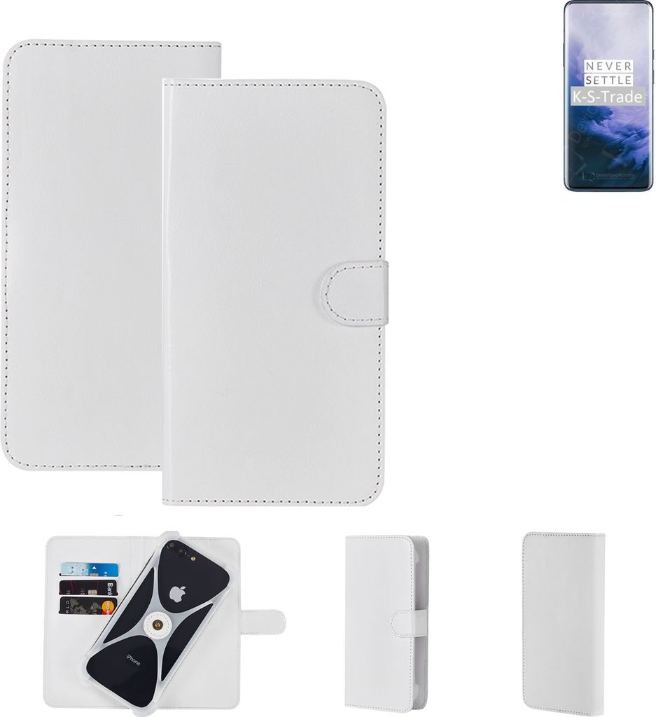 K-S-Trade Handy Hülle Schutz Hülle kompatibel mit OnePlus 7 Pro 5G Cover Case Bookstyle Bumper weiß 1x