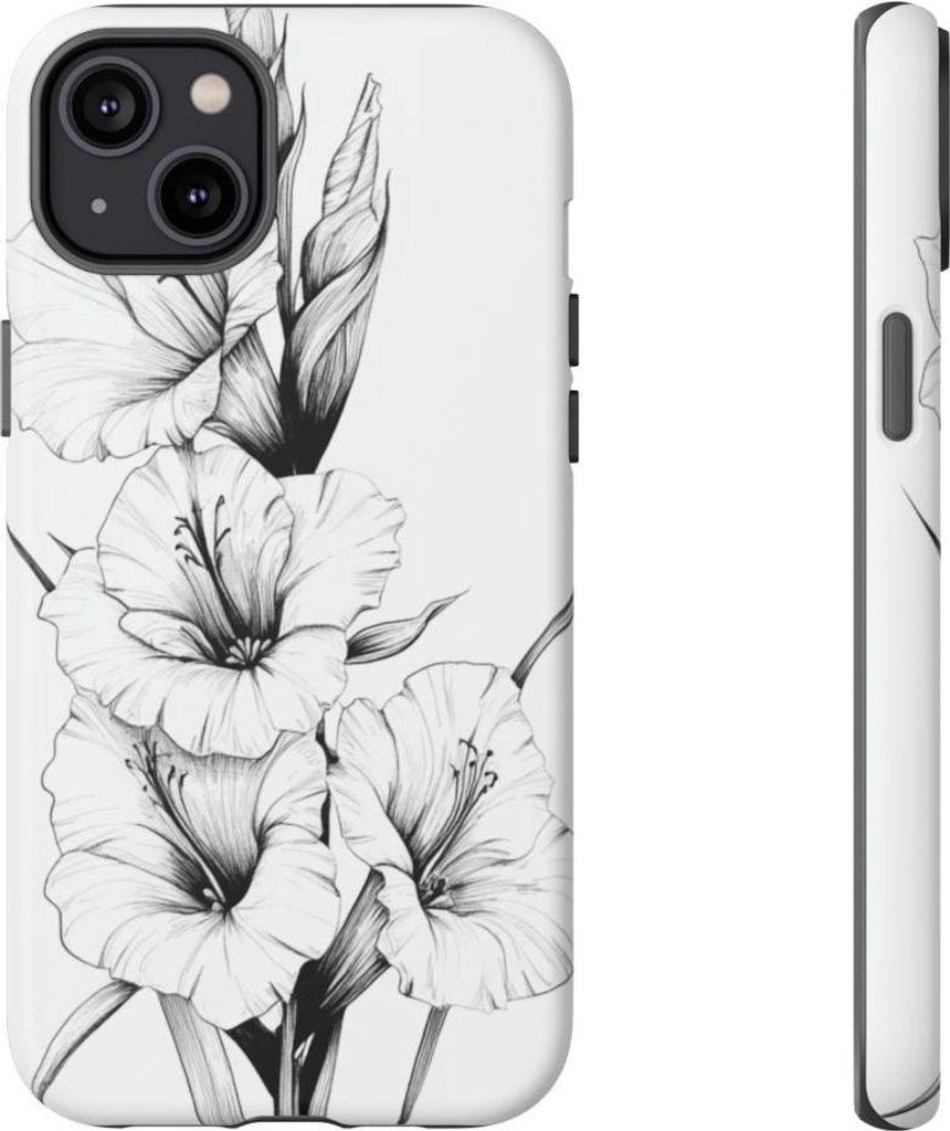 Feine Gladiolen-Zeichnung – Handyhülle Kompatibel mit iPhone 14 Plus