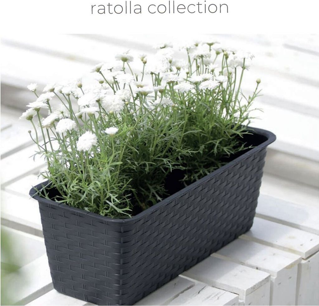 Vaso Fioriera Per Ringhiera Ratolla Railing 27 Cm - Grigio Antracite, Effetto Rattan, Senza Fori Di Drenaggio - 4
