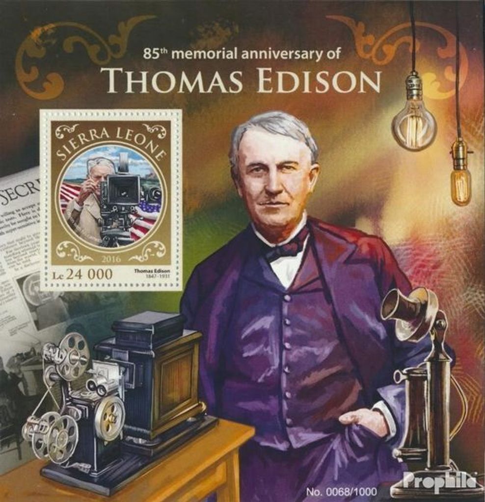 Briefmarken Sierra Leone 2016 Mi Block 923 (kompl. Ausg.) postfrisch Thomas Edison