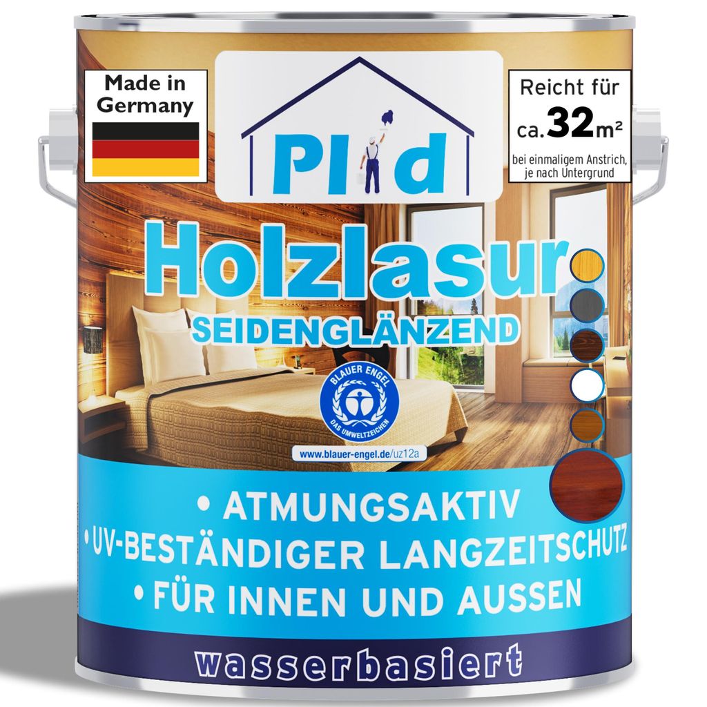 Plid Holzlasur Innen & Aussen Palisander 2,5L - Holzschutzlasur Außen mit UV beständigem Langzeitschutz - Grundierung Holz Außen - Holzschutzgel