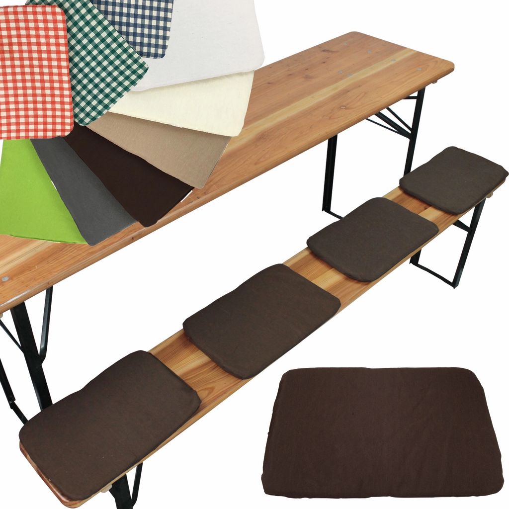 NYVI Bierbank Sitzkissen 36x25 cm NYVIGala 4er Set Braun - Komfortable Sitzpolster für Bierbänke - Bierbankkissen mit elastischer Klettband Befes...