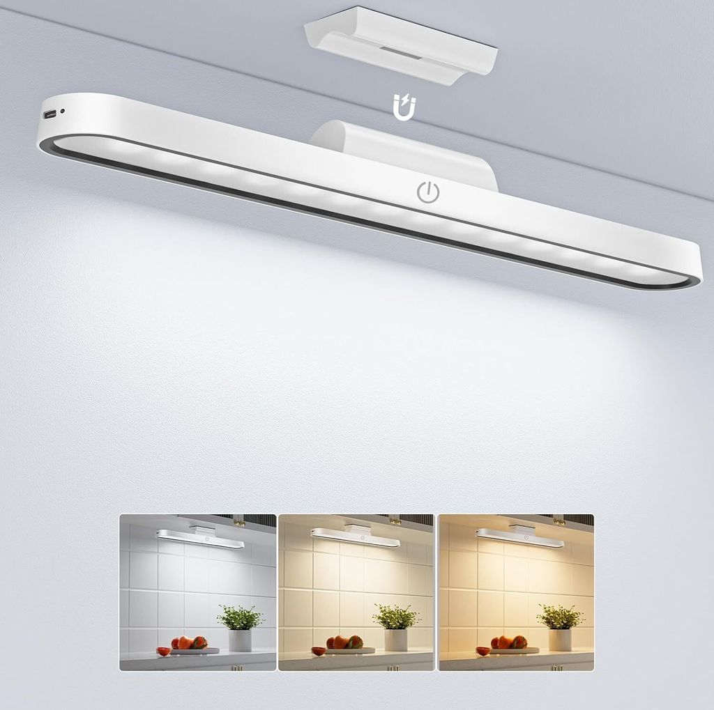 Unterbauleuchte, Küche LED, Schrankleuchten, 32cm 3 Lichtfarbe Dimmbare Schrankbeleuchtung Kabellos mit Drei Farbtemperaturen, Ohne Bohren