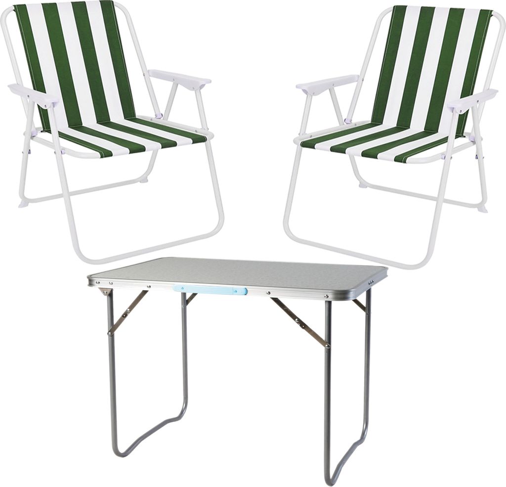 3-teiliges Campingmöbel Set Alu L70xB50xH59cm grün-weiß