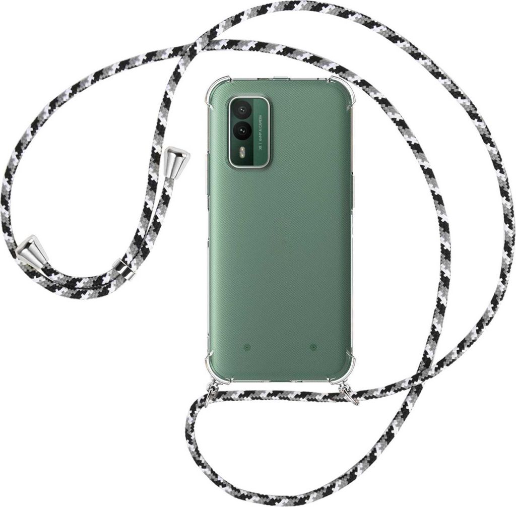 Handykette Backcover-Schutzhülle mit Band (Metall silberfarben) für Nokia XR21 5G (6.49'') - schwarz/grau/weiß