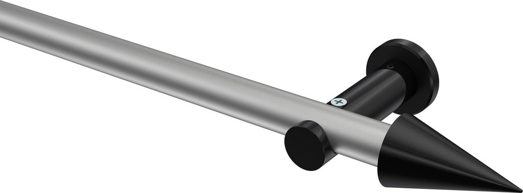 Interdeco Gardinenstange / Vorhangstange Silbergrau / Schwarz, Typ Platon Savio (Kegel) ohne Ringe, 20 mm Ø 1-läufig, 480 cm