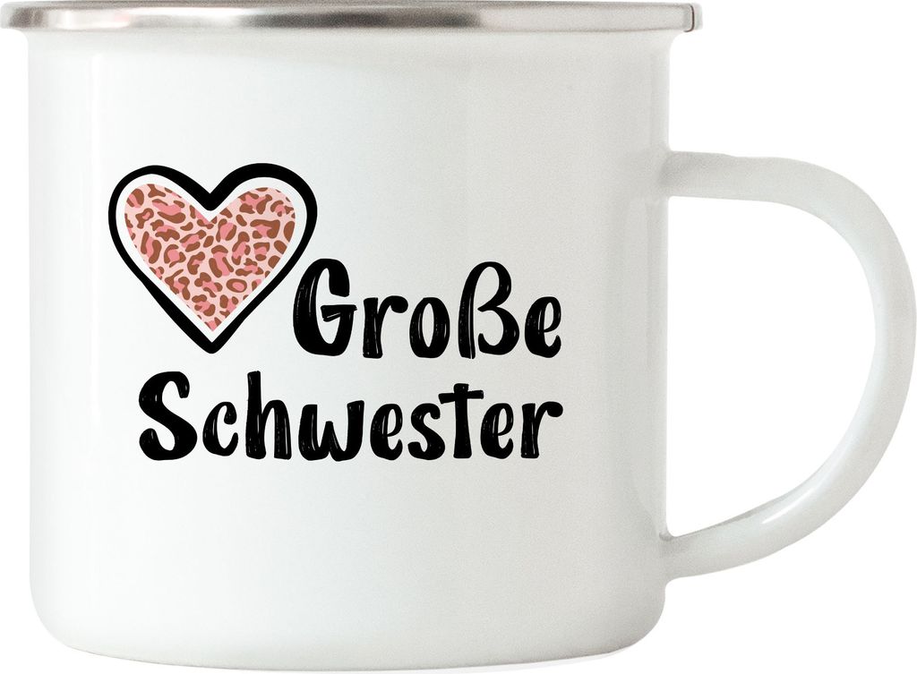 Große Schwester Emaille Tasse Sisters Beschützerin Geborgenheit Liebe Familie Zusammenhalt Freude Spaß Sis Love