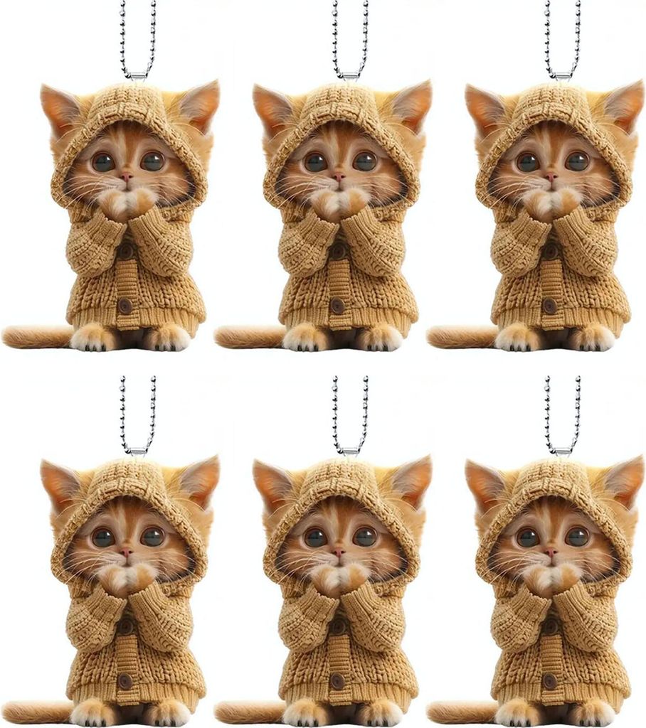 Weihnachtsbaumschmuck mit Katzenanhänger und Umhängeband, leicht aufzuhängen, leicht, Acryl, zum Aufhängen, Weihnachtsbaumdekoration fürs Auto