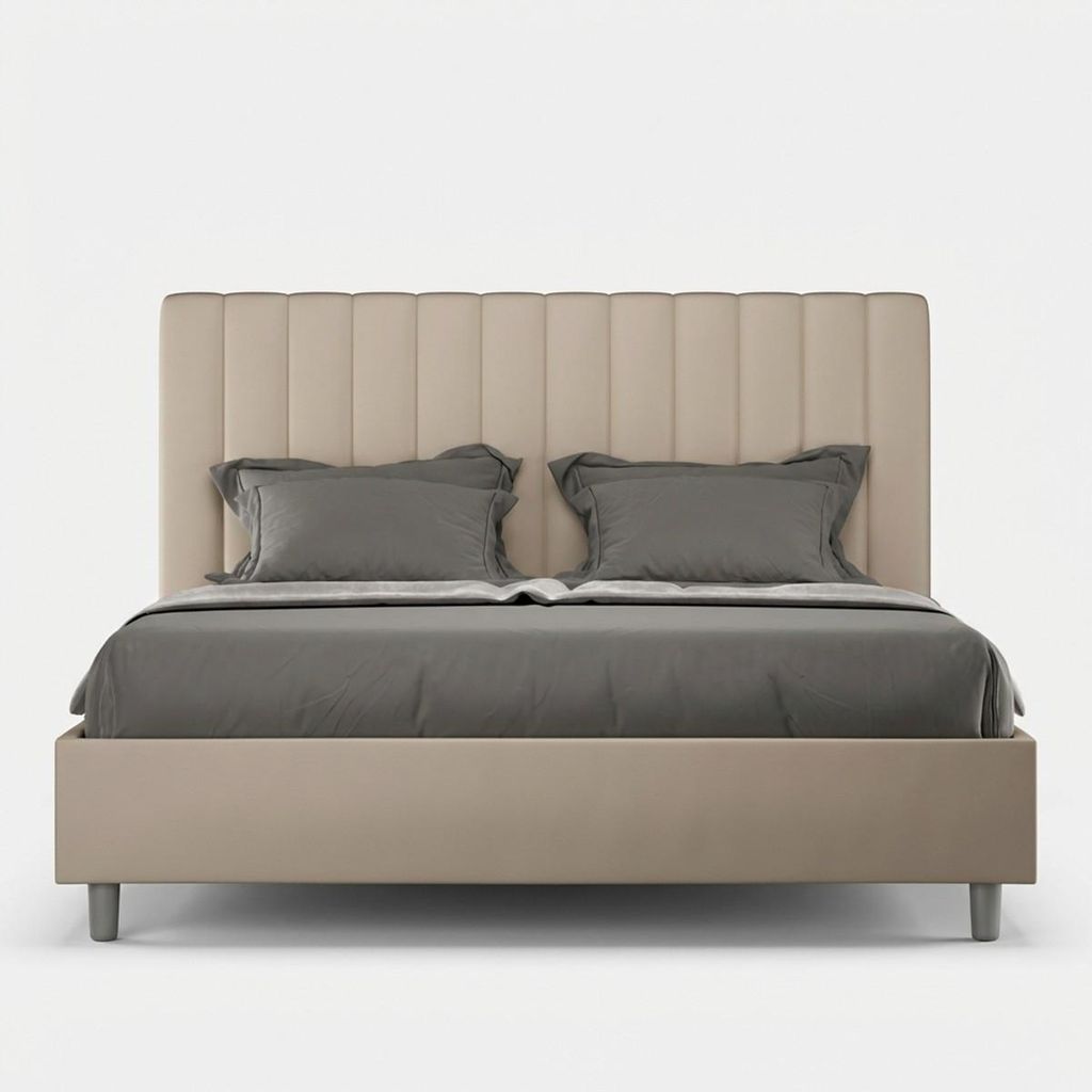 ITYHOME - Gepolstertes Bett mit Lattenrost 160x200 mit Kunstlederbezug Taubengrau Agueda