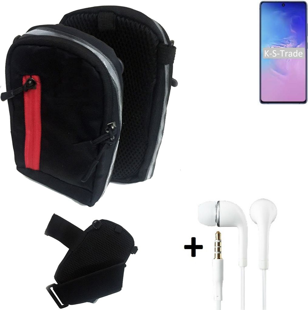 K-S-Trade Outdoor Gürteltasche Holster Umhängetasche + Kopfhörer kompatibel mit Samsung Galaxy Note 10 Lite schwarz Handy Tasche Case travelbag