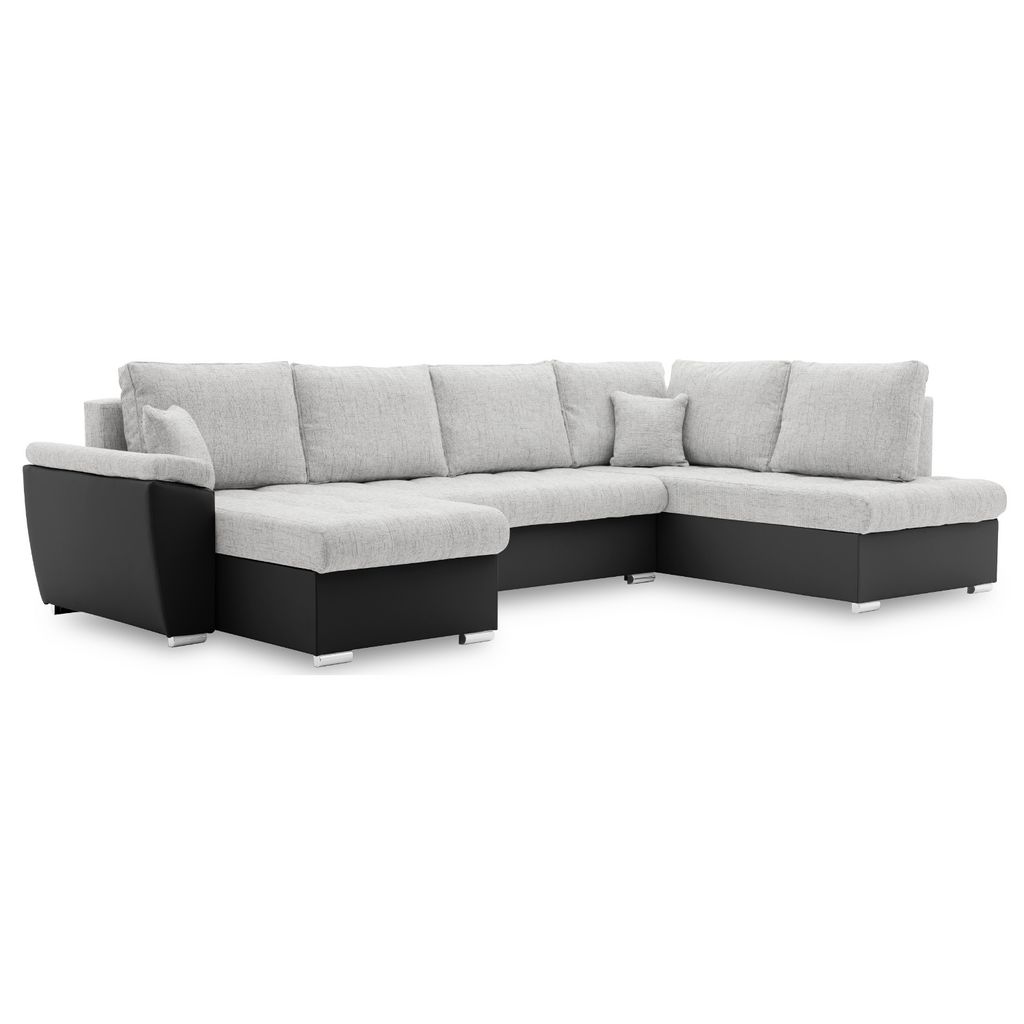 Ecksofa VEGAS 315/190 RECHTS mit Schlaffunktion und 3 Bettkasten - U-förmig - Eckcouch in modernem Design - Hellgrau & Schwarz