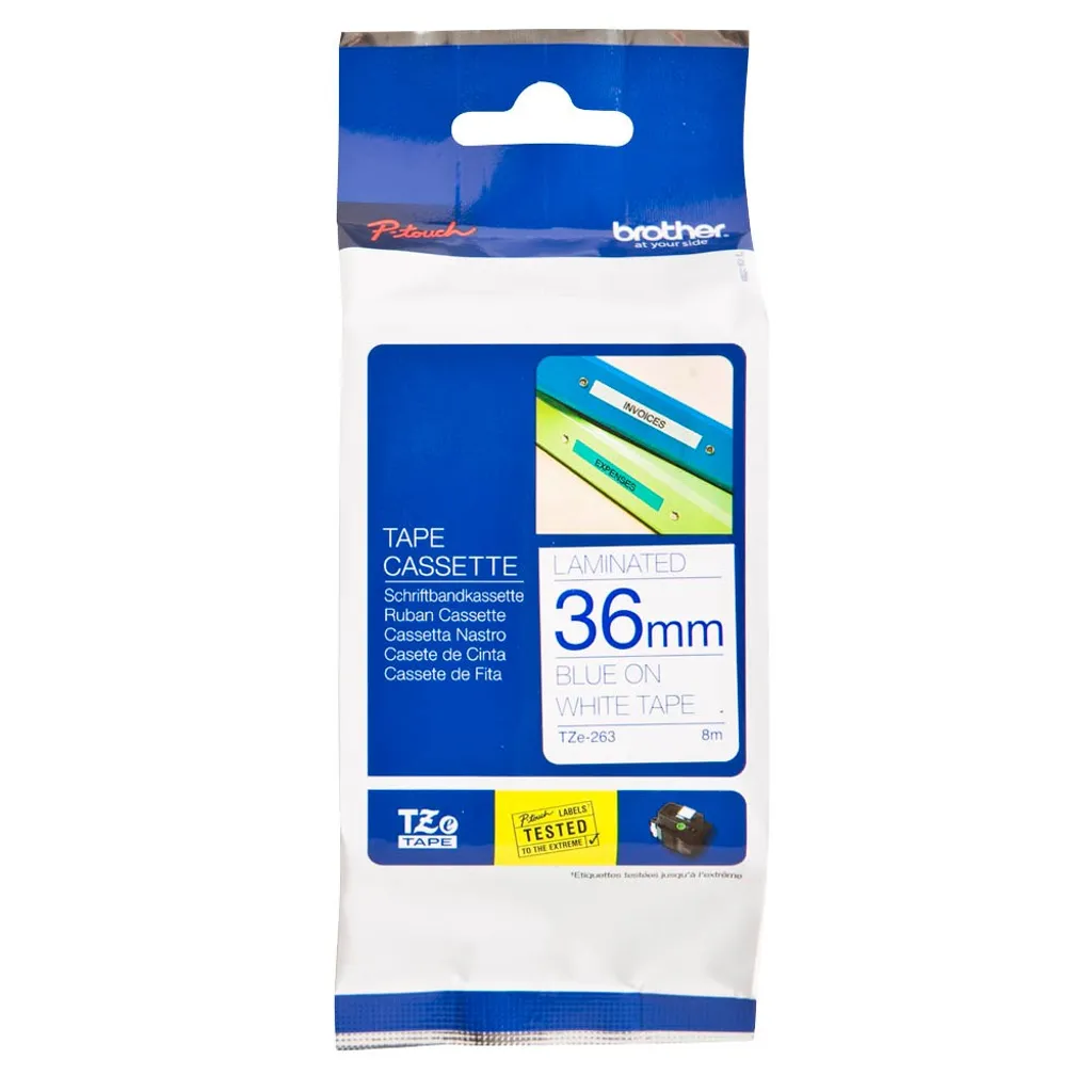 Nastro Brother TZe-263 Blu su Bianco 36mm per P-Touch PT-3600 9700