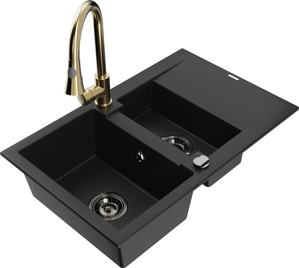 Mexen Gaspar Granitspüle Schwarz mit Gold Armatur
