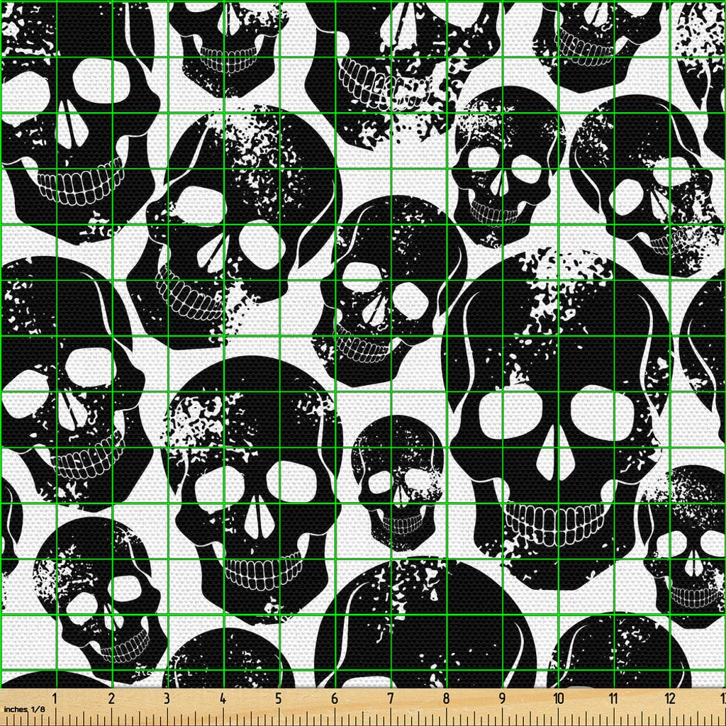 ABAKUHAUS gotisch Gewebe als Meterware, Grunge Black Human Skulls auf weißem Hintergrund Böse Männer Angst Horror Death Skeleton, 2 M (148 x 200...