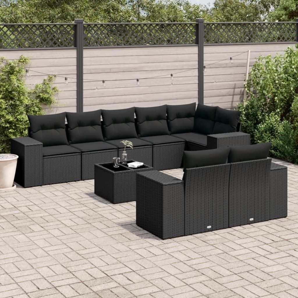 Maison Exclusive - 9-tlg. Garten-Sofagarnitur mit Kissen Schwarz Poly Rattan