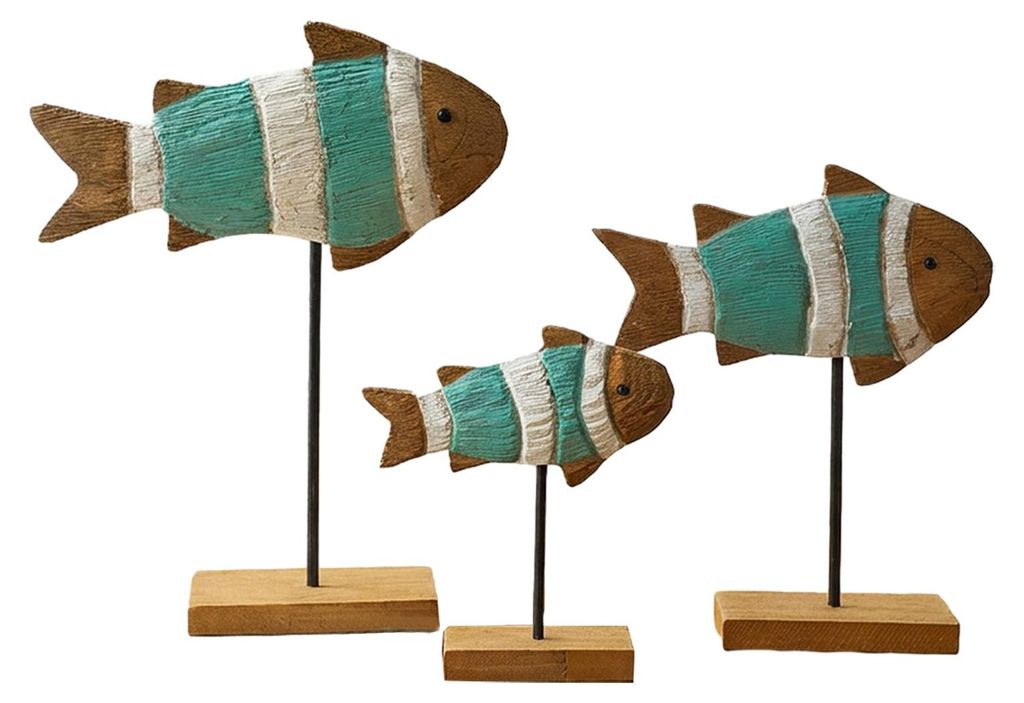 3-teiliges Tischdeko-Set aus Holz: Fischskulpturen, rustikale, stehende Fischschilder aus Holz für die Dekoration von Strandhaus, Büro oder Zuhause.