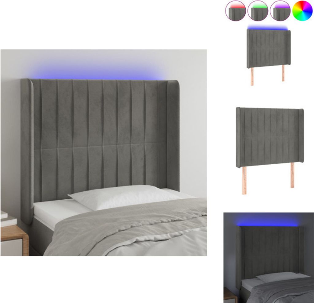 vidaXL LED Kopfteil Hellgrau 93x16x118/128 cm Samt - Kopf- & Fußenden