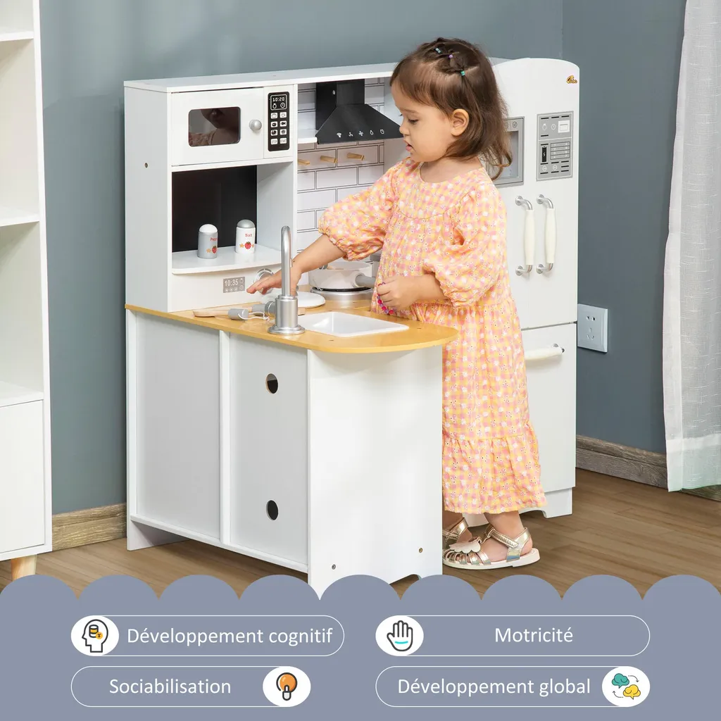 Cuisine Enfant 3-6 ans Compacte avec Rangements pour Ranger les Jouets