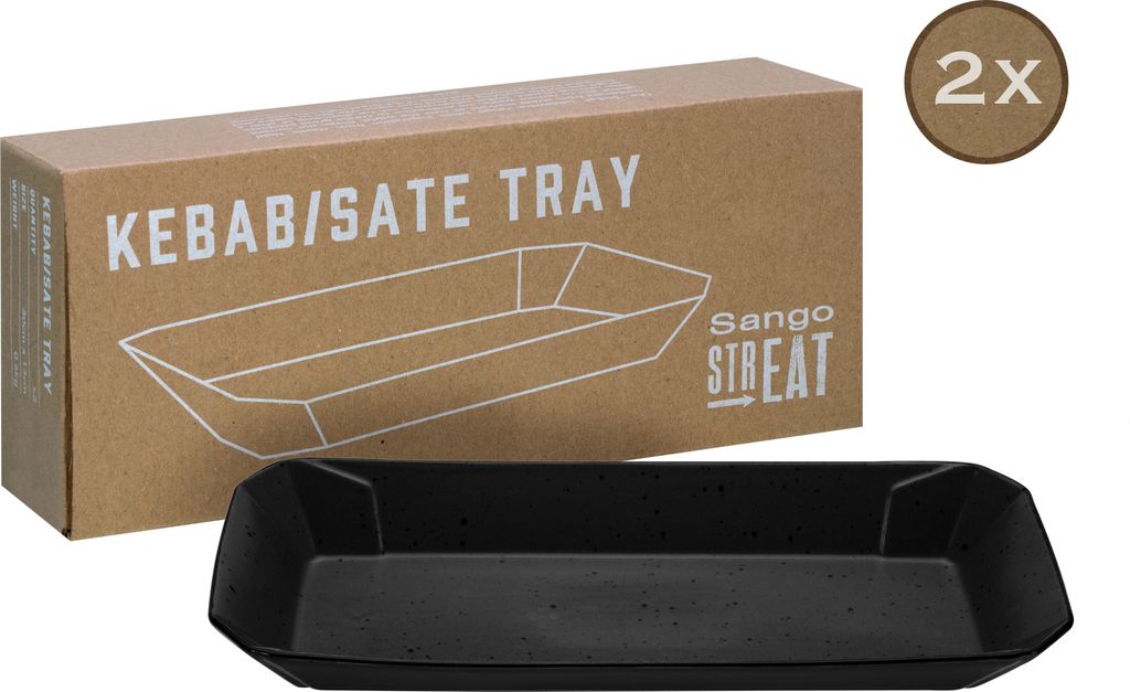 CreaTable, 33959, Streat Food Schwarz, Tray Kebab 2-tlg, Steinzeug