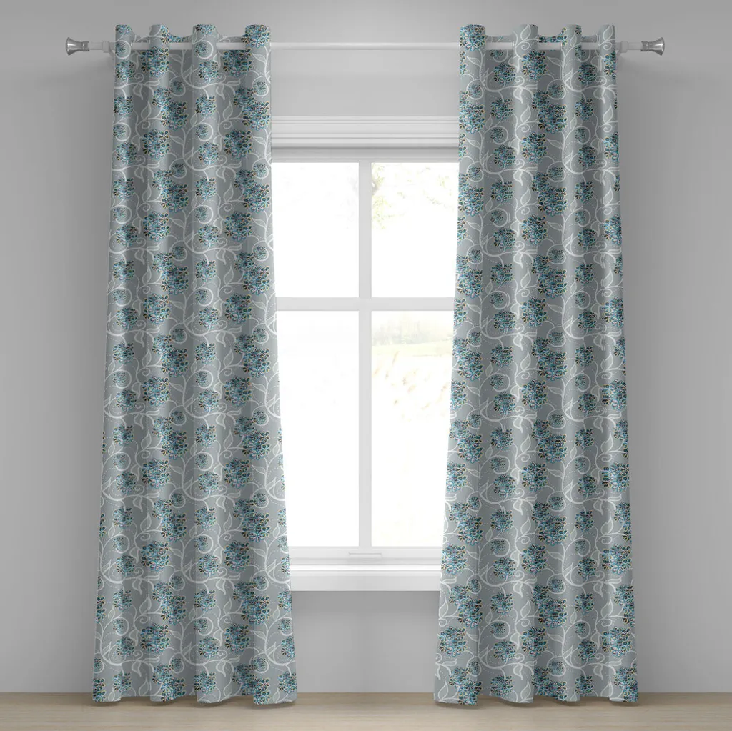 Rideaux de salon fleuris pour ambiance naturelle 280x245cm gris bleu