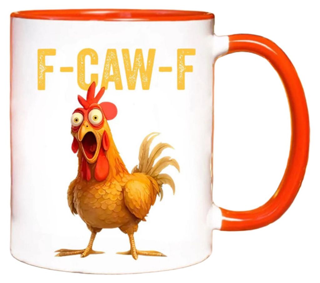 Personalisierter F-Caw-F Hühnerbecher, 440 ml, Keramik-Kaffeebecher, lustiger Hahn-Becher mit Bauernhoftier-Humor, wiederverwendbar, spülmaschine...