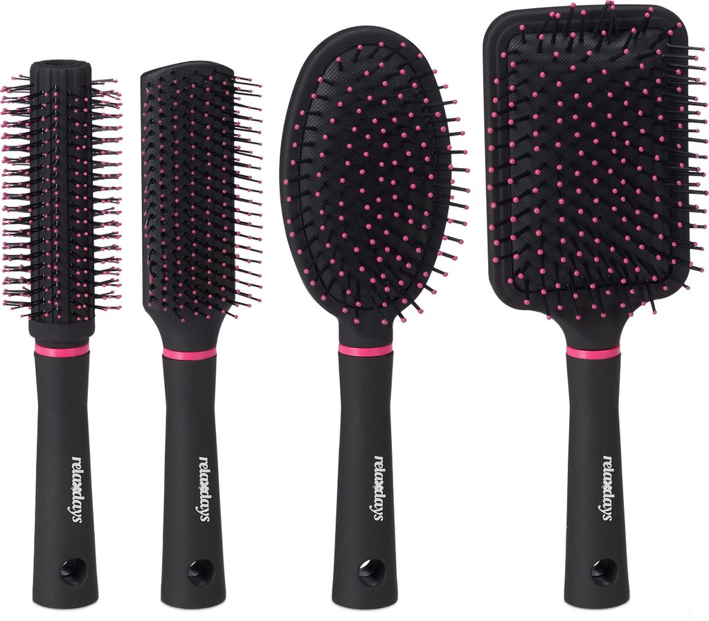 Relaxdays Haarbürste im 4er Set, mit Tasche für unterwegs, Produktbild 