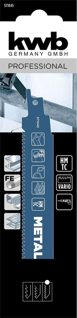 kwb Bimetall-Säbelsägeblatt für Metall, 152 mm (geeignet für Stahl, Eisen, Metallprofile, Blech, hochwertige Hartmetall-Zähne, hohe Elastizit...