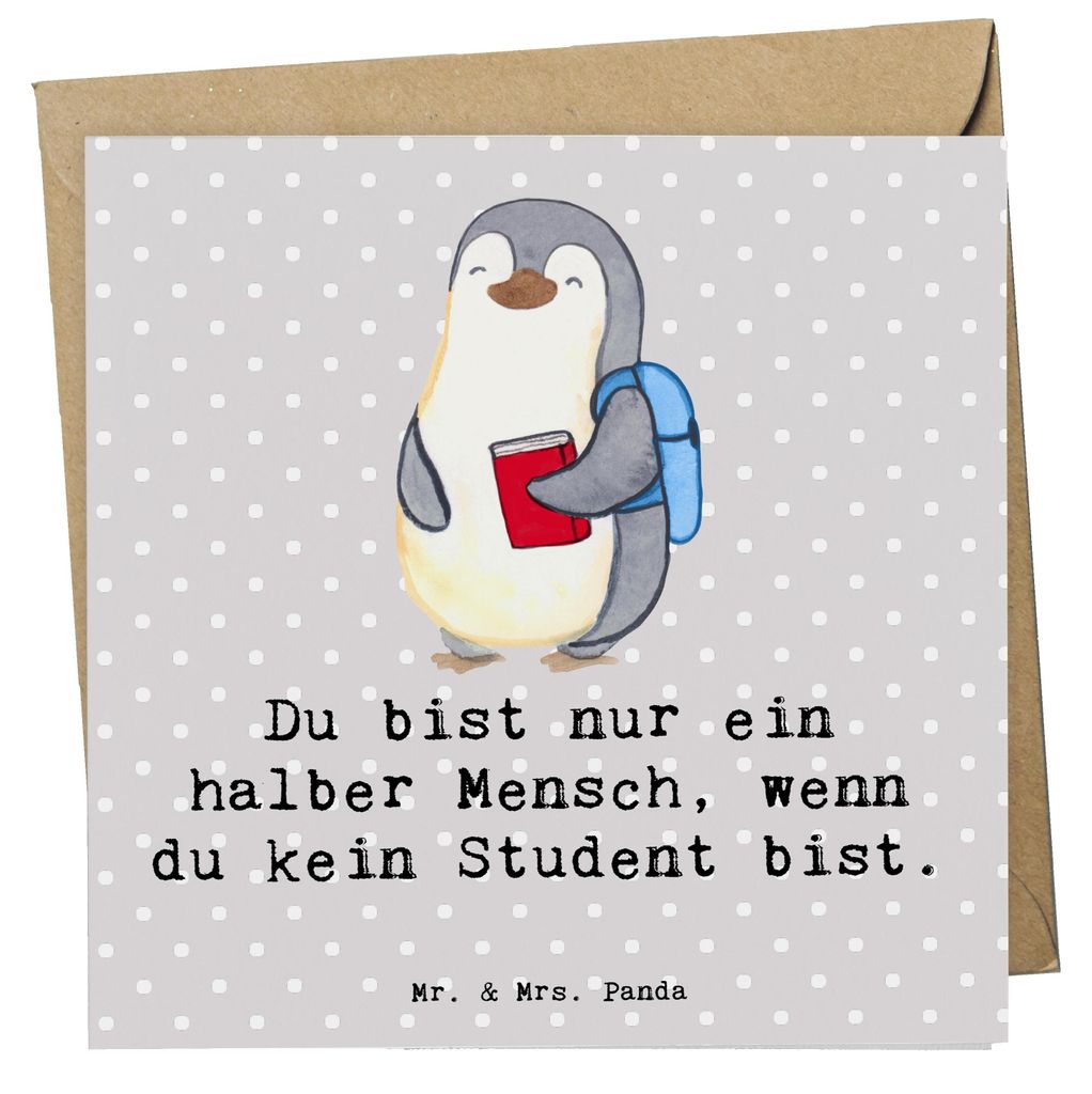 Mr. & Mrs. Panda Grußkarte Student Herz - Grau Pastell - Geschenk, faltkarte, Glückwunschkarte, anlasskarte, doppelkarte, Klappkarte