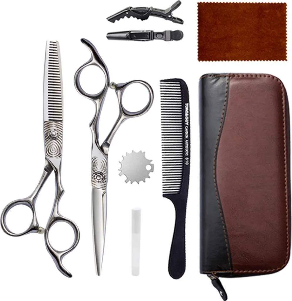 INF Set forbici parrucchiere professionali 9CR13 acciaio inox lame lucide ergonomiche 2 pezzi per salone casa