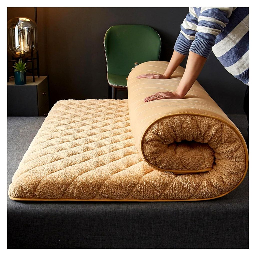 Dicke, tragbare, faltbare Futon-Matratze, weiches Plüsch, aufrollbares Bodenbett mit rutschfestem Gummiband für Schlafzimmer, Wohnzimmer, Camping...