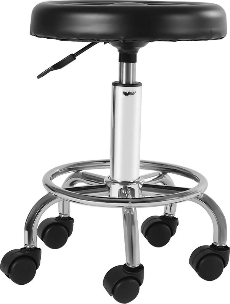 Salon- & Friseurhocker - Höhenverstellbarer Drehhocker - 360° drehbar - 5 Rollen - Max. 150 kg - Sitzhöhe 45–57 cm - Schwarzes PolyurethanKuns...