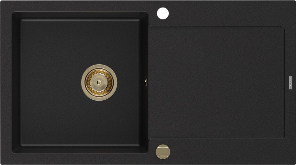 Mexen Leo Granitspüle mit einem Becken und einer Abtropffläche 900 x 500 mm, Schwarz, Siphon Gold - 6501901010-77-G